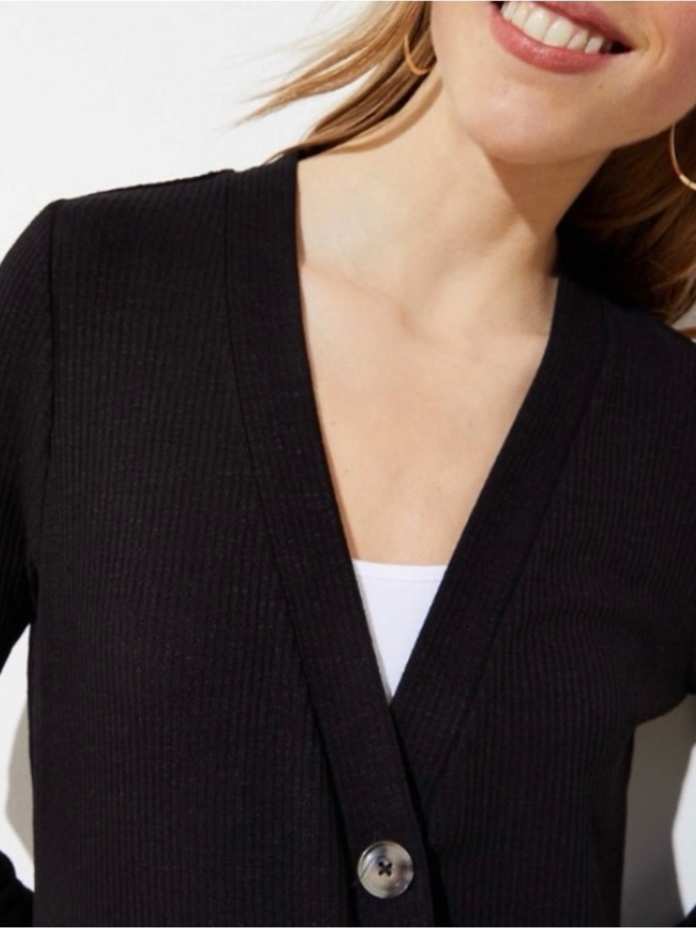 LOFT Long Ribbed Cardigan Black Button Front Midi Duster Women’s Small - Picture 3 of 11